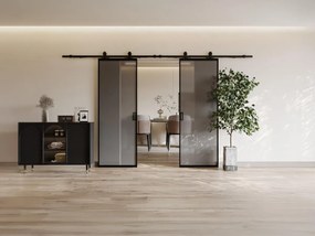 Porta scorrevole doppia sistema esterno muro alluminio e vetro temp. fumé smerigliato 2xH205xL63cm - LINCI II