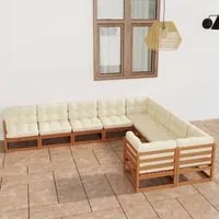 Set Divani da Giardino 9 pz Cuscini Miele in Massello di Pino 3077037