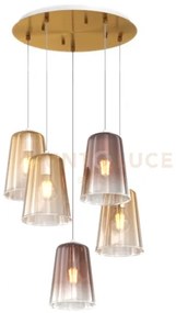 Sospensione ottone sat. tonda 5 luci (3 am + 2 ra) 1164os-s5 t-ar