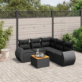 Set divano da giardino 6 pz con cuscini nero in polyrattan