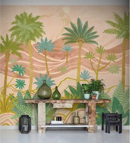 Fotomurale GRANDECOLIFE Palm, rosa, verde, azzurro 371X280 cm