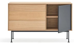 Cassettiera grigio antracite con impiallacciatura in rovere , larghezza 128 cm Yoko - Teulat