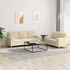 Set Divani 2 Pz Con Cuscini Crema İn Tessuto /