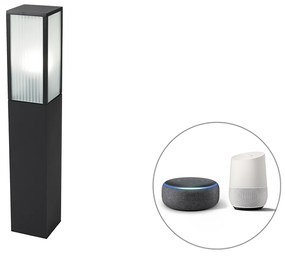 Lampada da esterno a stelo intelligente nera con vetro a coste 80 cm incl. Wifi A60 - Charlois