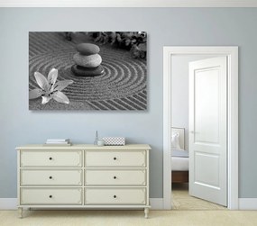Quadro su tela – Giardino Zen e pietre nella sabbia in bianco e nero