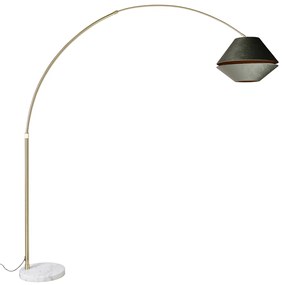 Lampada ad arco in ottone con paralume doppio in velluto bianco e verde - XXL
