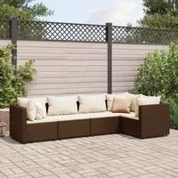 Set Divani da Giardino 5 pz con Cuscini Marrone in Polyrattan 3308089