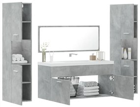 Set mobili da bagno 4 pz grigio cemento in legno multistrato