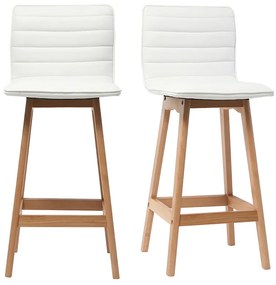 Sgabello da bar design legno e similpelle bianco 65cm set di 2 EMMA