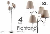 Lampada moderna piantana 4 luci tortora cm 152 stile shabby