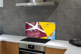 Pannello paraschizzi cucina Mappa del passaporto dell'aeroplano 100x50 cm