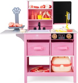 Costway Set gioco medico legno centro medico lavagna bilancia animali rubinetto lavandino, Set ospedale tavolo pieghevole cassetti valigetta accessori 2 Colori