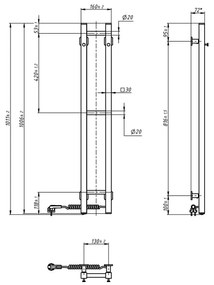 Portasciugamani elettrico SILOUETTE 187W/230V 101,1 cm IP44 nero destra quadrato