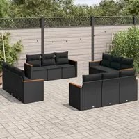 Set Divani da Giardino 12 pz con Cuscini Nero in Polyrattan 3258233