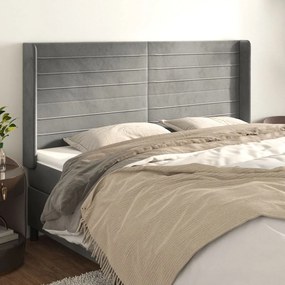 Testiera Ad Orecchio Grigio Chiaro 183x16x118/128 Cm İn Velluto /