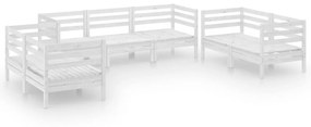 Set Divani da Giardino 7 pz Bianco in Legno Massello di Pino