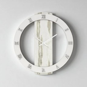 Orologio rotondo D80 cm in legno rivestito con parato e dettagli Argento TYLER