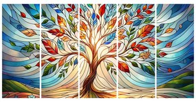 Quadri 5 pezzi – Albero della vita in vetro colorato con sfumature