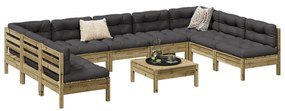 Set divani giardino 10 pz con cuscini legno impregnato di pino