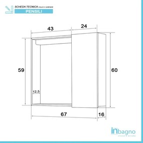 Specchio contenitore 68x61 cm bianco con anta e ripiano in vetro Desya