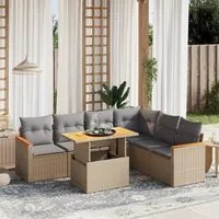 Set Divani da Giardino 7 pz con Cuscini Beige in Polyrattan 3273096