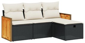 Set divani da giardino 4 pz con cuscini nero in polyrattan