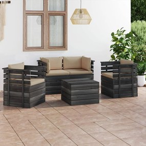 Set divani da giardino su pallet 5 pz con cuscini massello pino