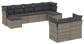 Set Divano da Giardino 9 pz con Cuscini Grigio in Polyrattan