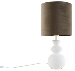 Lampada da tavolo di design con paralume in velluto bianco color tortora e oro 25 cm - Alisia