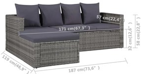 Set Divani da Giardino 4 pz con Cuscini in Polyrattan Grigio