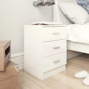 Comodino Bianco Lucido 38x35x56 Cm İn Legno Multistrato /