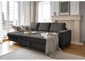 Divano letto in velluto a coste grigio scuro (angolo sinistro) Lofty Lilly - Miuform