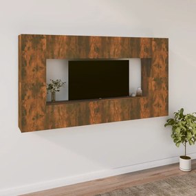 Set mobili porta tv 8pz rovere fumo in legno multistrato