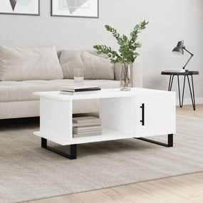 Tavolino Da Salotto Bianco 90x50x40 Cm İn Legno Multistrato /