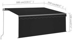 Tenda da Sole Retrattile Manuale con Parasole 3x2,5 m Antracite