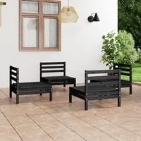 Set Divani da Giardino 4 pz Nero in Legno Massello di Pino 3082406