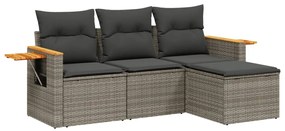 Set Divani da Giardino 4 pz con Cuscini in Polyrattan Grigio