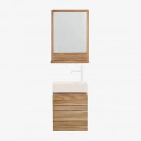 Set Arredo Bagno In Legno Teak Con Lavabo Integrato In Cemento Napier Legno Di Teak & Rectangular Madera (50x70 Cm) Mazure & Bianco ↑20 Cm - Sklum