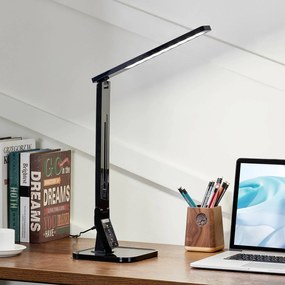 Lindby Lampada da scrivania a LED Eleni, nero, plastica