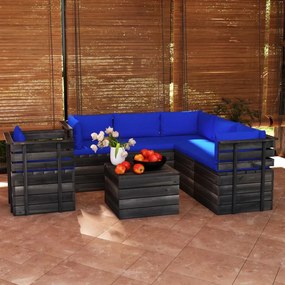 Set divani da giardino su pallet 7 pz con cuscini massello pino