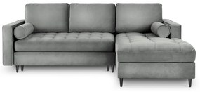 Divano letto angolare in velluto grigio chiaro, angolo destro Santo - Milo Casa
