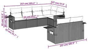 Set divani da giardino 7pz con cuscini grigio chiaro polyrattan
