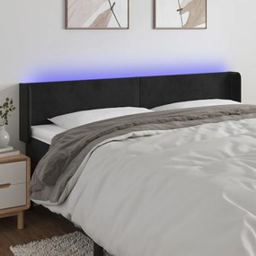 Testiera A Led Nera 203x16x78/88 Cm İn Velluto /