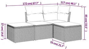 Set divani da giardino 4 pz con cuscini nero in polyrattan