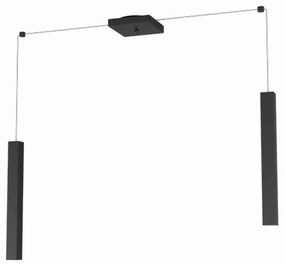 Square tube sospensione 2 luci nero cavo cm.250 con base 1173-s2-ne