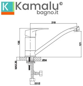 Kamalu - miscelatore cucina a canna bassa orientabile | kam-100