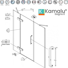 Porta doccia 140cm battente e 2 fissi colore bianco | KT6000B - KAMALU