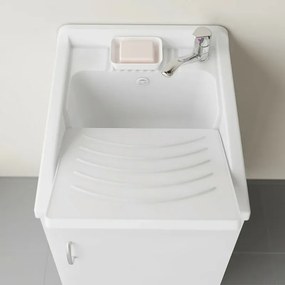 Set da 45 cm con lavatoio colonna e pensile in legno nobilitato bianco Fedra