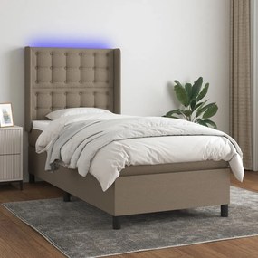Letto A Molle Con Materasso E Led Tortora 100x200cm İn Tessuto /