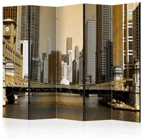 Paravento separè Ponte di Chicago (effetto vintage) II (5 parti) - architettura urbana